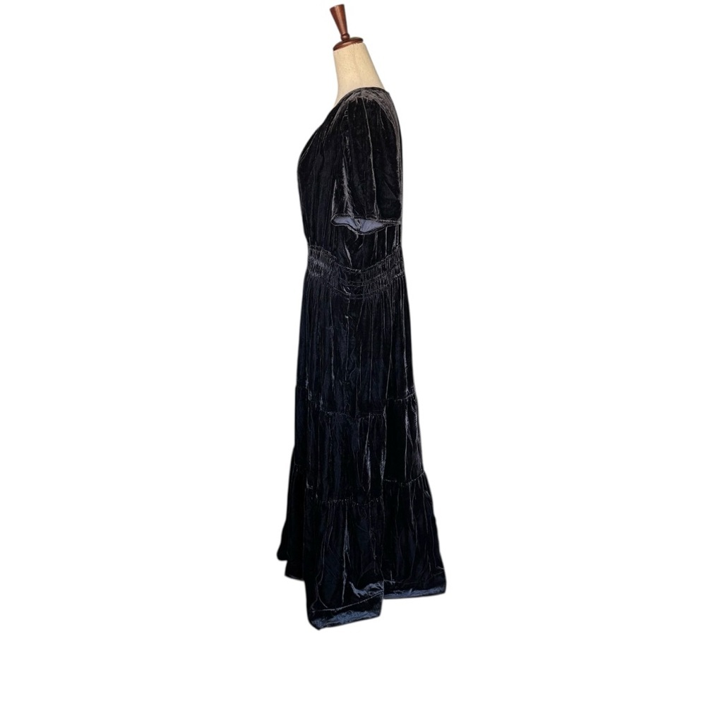 Anthropologie Somerset Velvet Dark Gray Gunmetal Maxi Dress Long Tiered XL - Picture 9 of 14